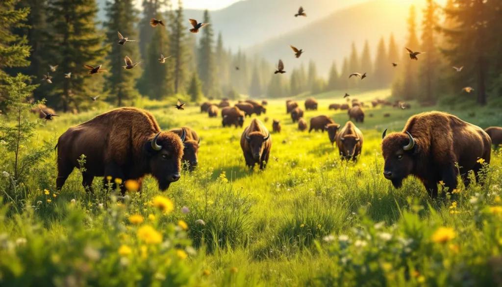 גלה כיצד ביזונים משנים את נופים המרעה ויוצרים מערכות אקולוגיות פורחות וברי קיימא.