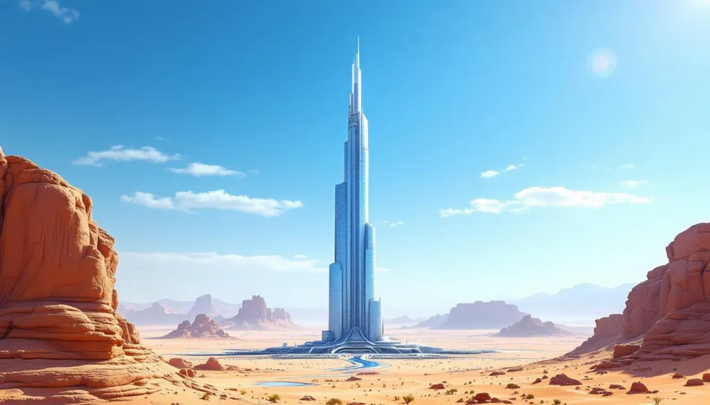 גלה כיצד גורד השחקים הסעודי בגובה קילומטר מתמודד עם האקלים המדברי הקשה ומייצג חדשנות ועמידות בהנדסה מדברית.